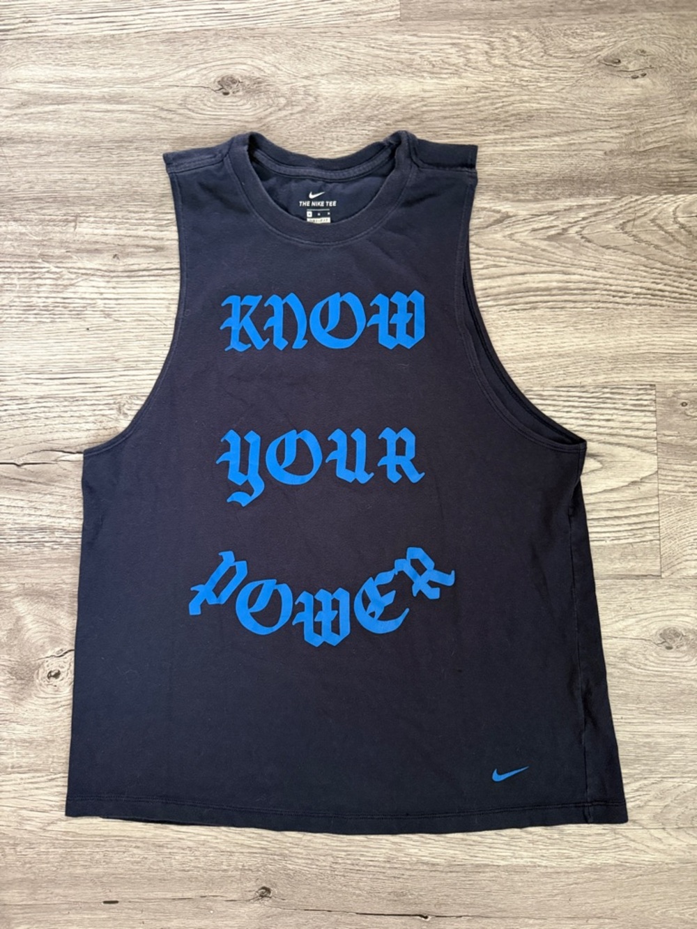 Nike Navy Tank Top with Blue "Know Your Power" Script